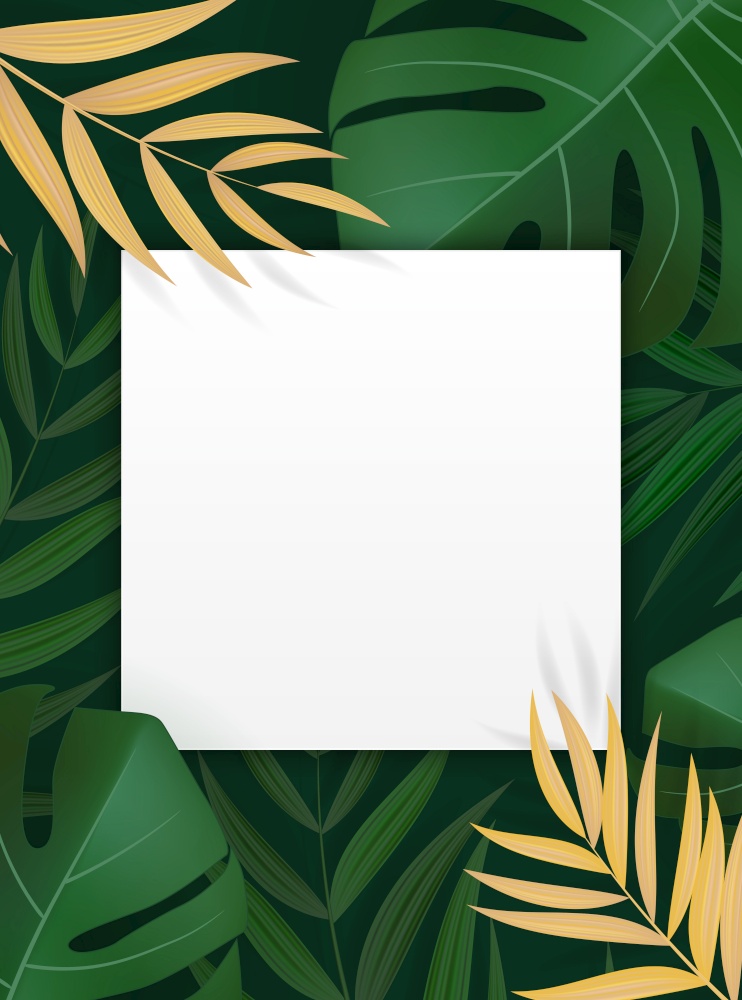 Natural Realistic Green Palm Leaf Tropical Background with Empty Blank Frame. Vector illustration. Natural Realistic Green Palm Leaf Tropical Background with Empty Blank Frame. Vector illustration EPS10