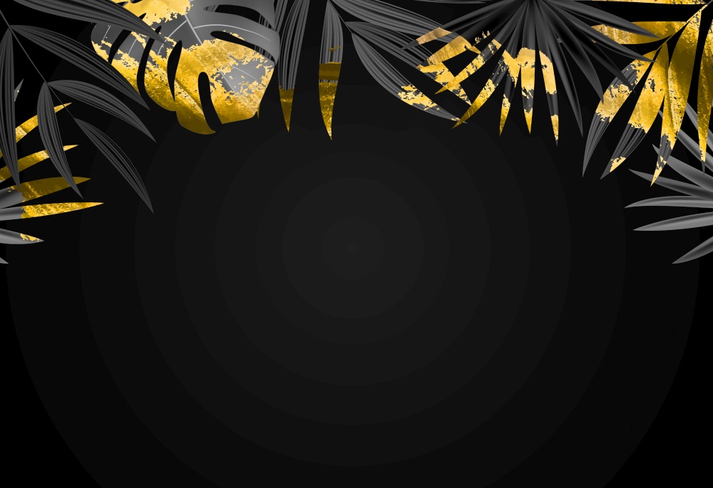 Natural Realistic Black and Gold Palm Leaf Tropical Background. Vector illustration. Natural Realistic Black and Gold Palm Leaf Tropical Background. Vector illustration EPS10
