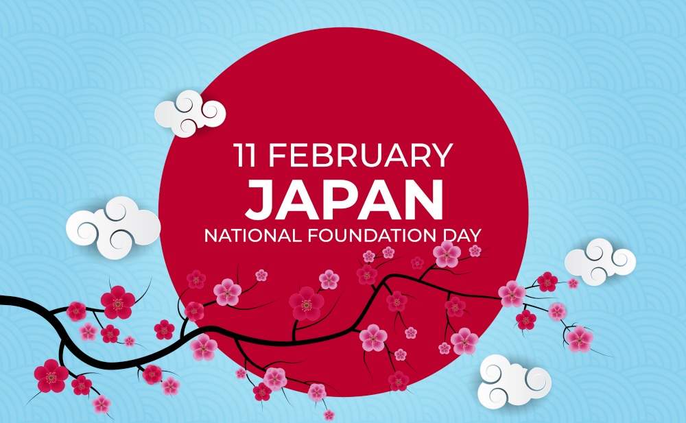 Japan Nation Foundation Day realistic 3d Background with sakura Flowers. 11 February. Vector Illustration. Japan Nation Foundation Day realistic 3d Background with sakura Flowers. 11 February. Vector Illustration EPS10