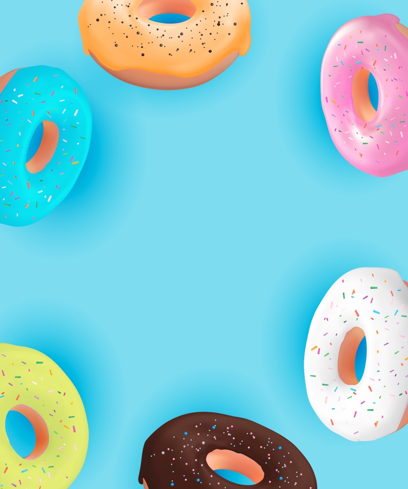 Realistic 3d sweet tasty donut background. Can be used for dessert menu, poster, card. Vector illustration. Realistic 3d sweet tasty donut background. Can be used for dessert menu, poster, card. Vector illustration EPS10