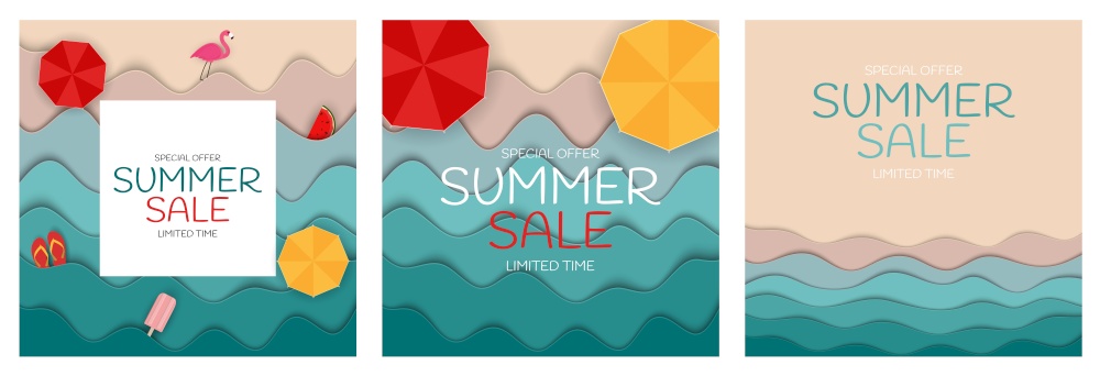 Summer Sale paper Cut Template Background Collection Poster Set. Special offer vector illustration EPS10. Summer Sale paper Cut Template Background Collection Poster Set. Special offer vector illustration