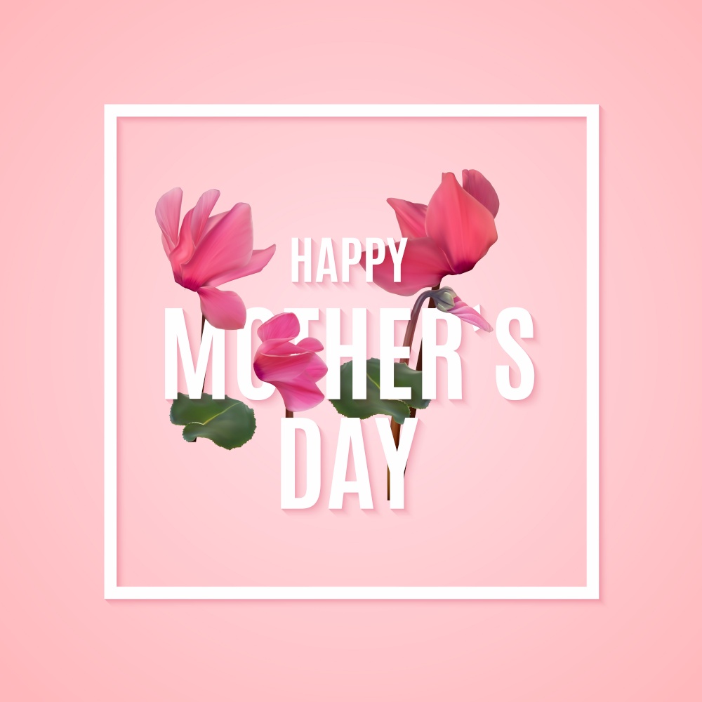 Happy Mothers Day Background with Realistic Cyclamen flowers. Vector Illustration EPS10. Happy Mothers Day Background with Realistic Cyclamen flowers. Vector Illustration