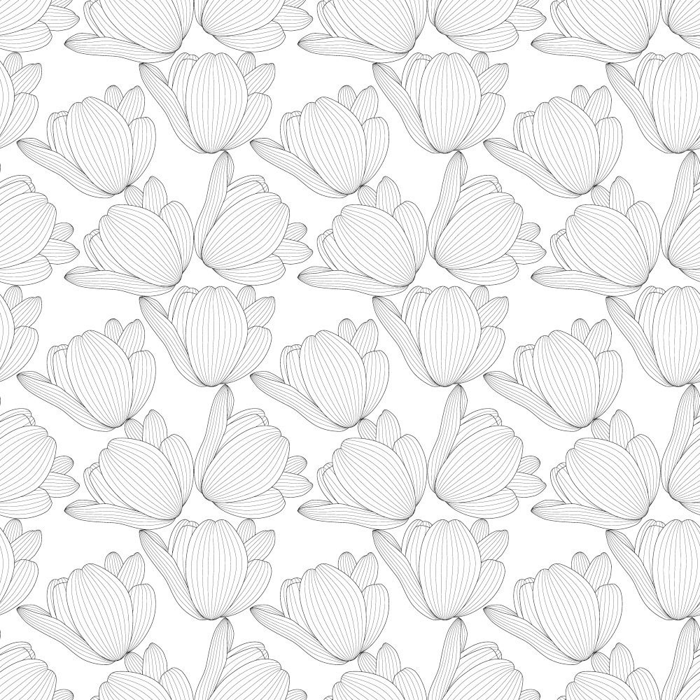 Drawn black and white tulip with a contour line. Seamless pattern. Vector Illustration. EPS10. Drawn black and white tulip with a contour line. Seamless pattern. Vector Illustration