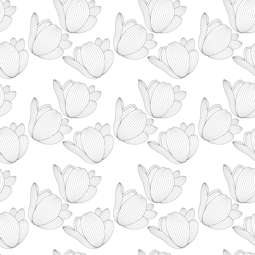 Drawn black and white tulip with contour line. Seamless pattern. Vector Illustration. EPS10. Drawn black and white tulip with contour line. Seamless pattern. Vector Illustration