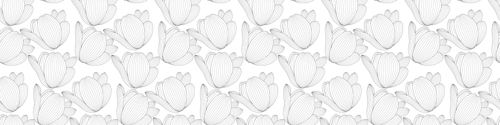 Wide Picture Drawn black and white tulip with a contour line. Full Seamless pattern horizontally and vertically. Vector Illustration. EPS10. Wide Picture Drawn black and white tulip with a contour line. Full Seamless pattern horizontally and vertically. Vector Illustration