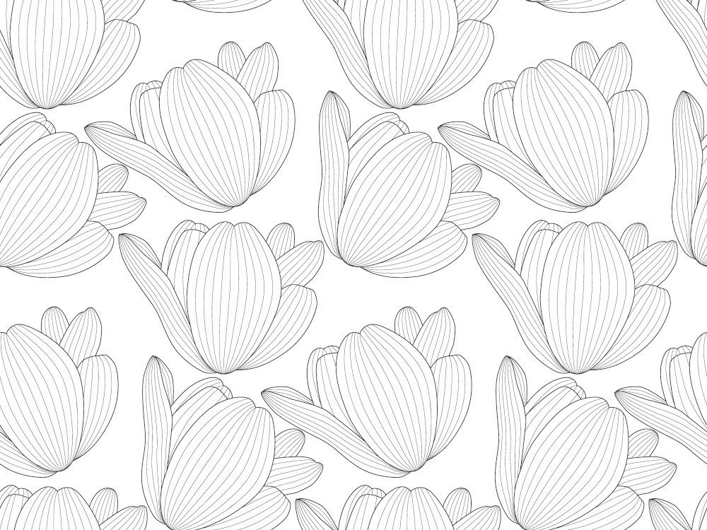 Picture Drawn black and white tulip with a contour line. Seamless pattern horizontally and vertically. Vector Illustration. EPS10. Picture Drawn black and white tulip with a contour line. Seamless pattern horizontally and vertically