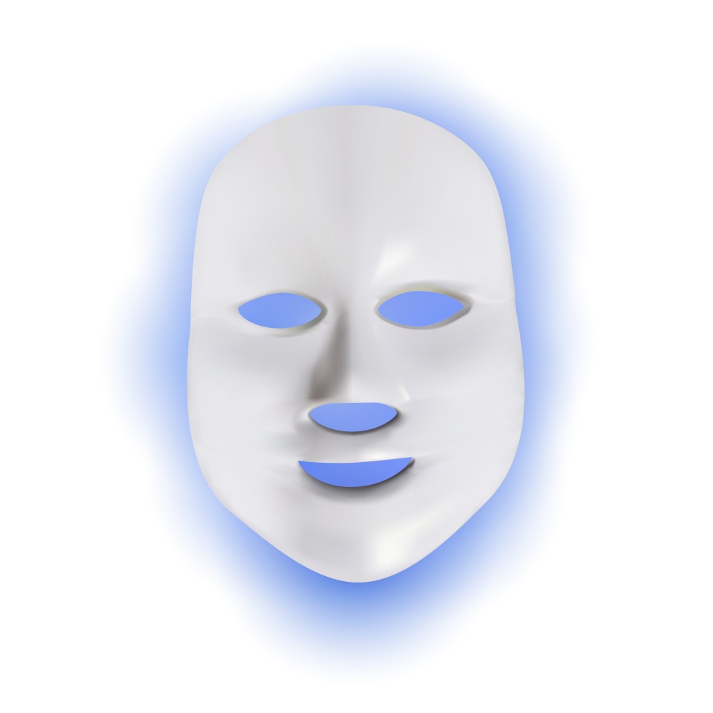 Led cosmetic face mask with blue light. Anti aging gadget for home care. Vector Illustration EPS10. Led cosmetic face mask with blue light. Anti aging gadget for home care. Vector Illustration