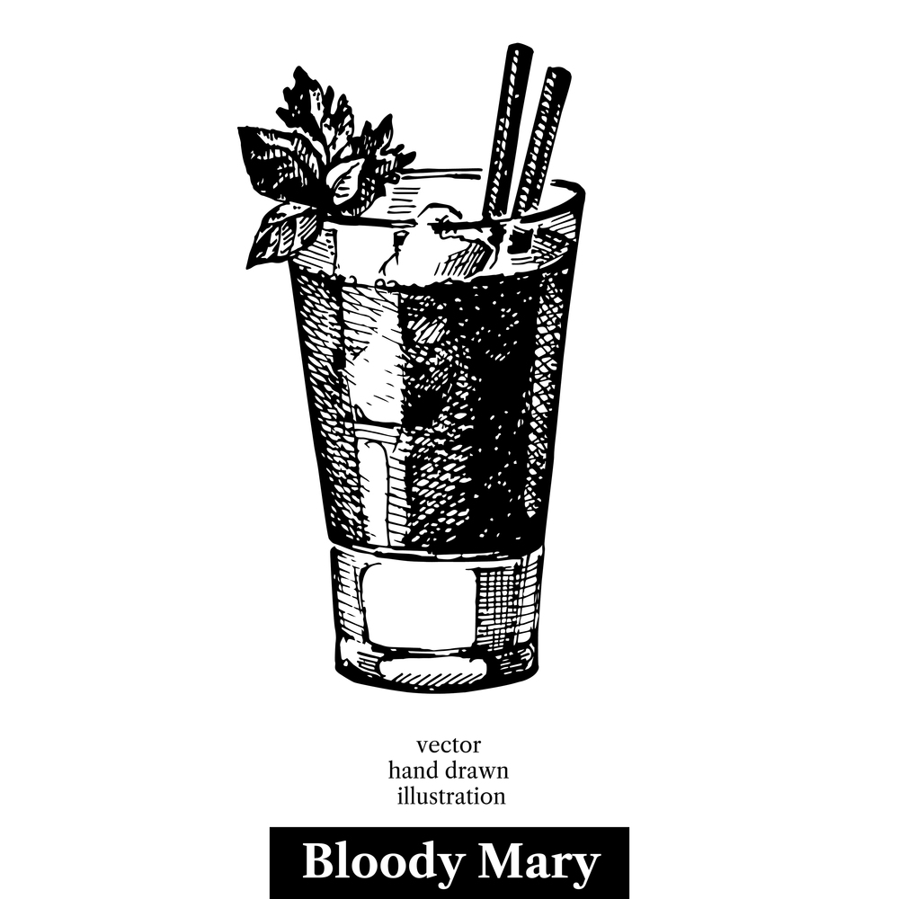 Hand drawn sketch cocktail bloody mary vintage isolated object. Vector illustration
