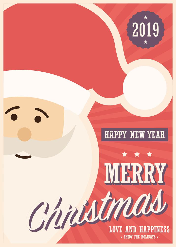 Merry Christmas card with Santa Claus, vector illustration