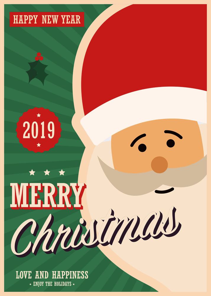 Merry Christmas card with Santa Claus, vector illustration