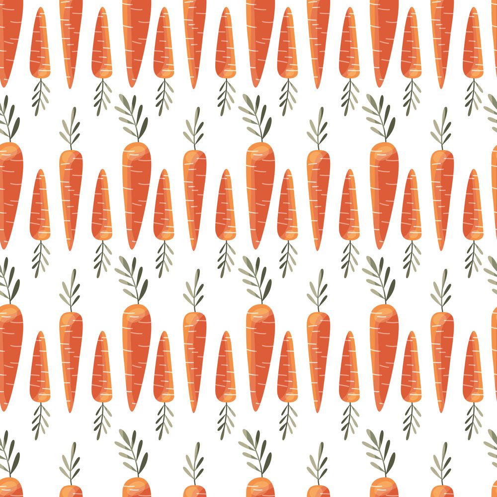 Seamless pattern with colorful carrots. Hand drawn vector illustration design. Natural organic food. Wallpaper and fabric design.