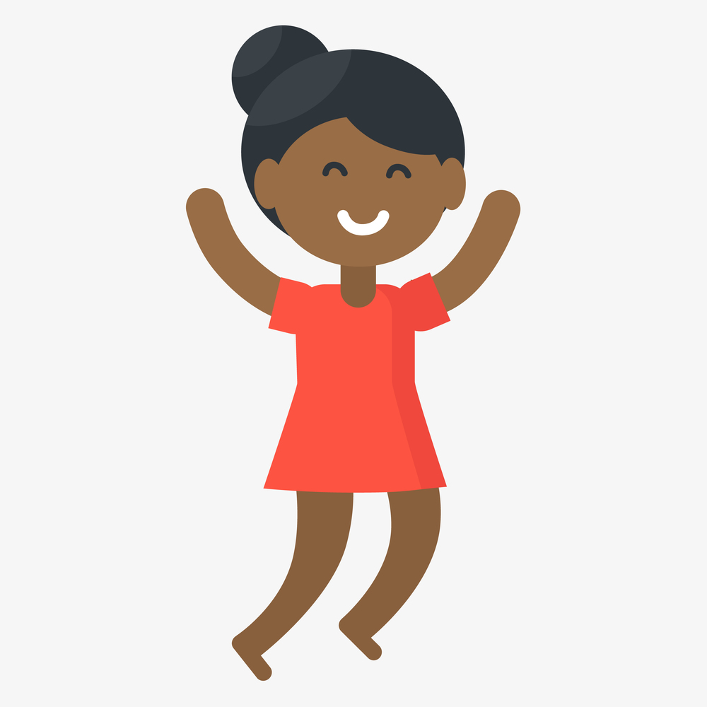 Smiling jumping girl isolated vector illustration on white background. Afro-american kid celebrates international day of the african child. Smiling Boy Isolated Vector Illustration on White