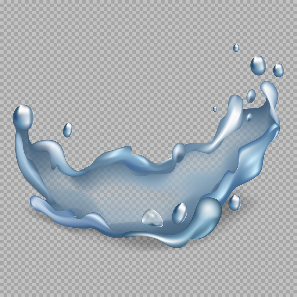 Splash of liquid with droplets on transparent background. Vector illustration of water popple cartoon style flat design.. Splash of Liquid with Droplets on Transparent