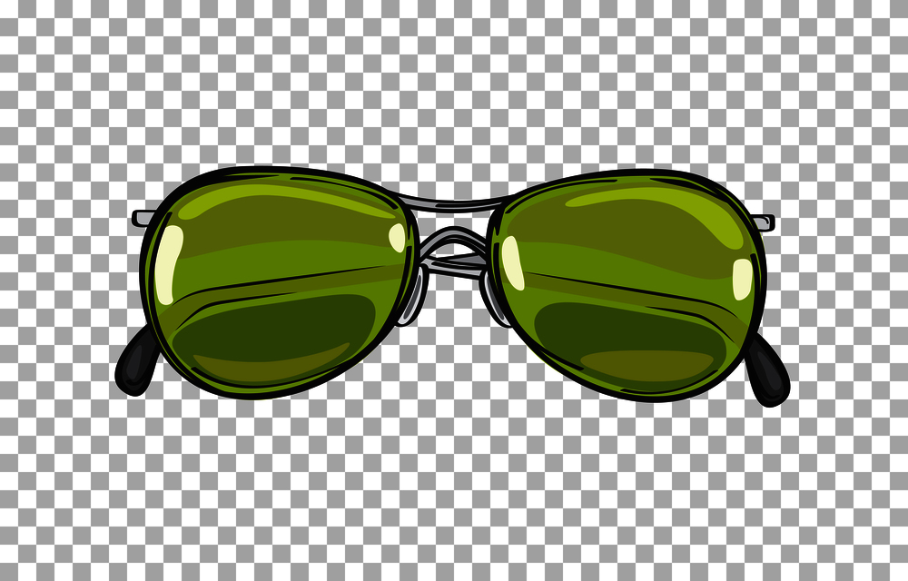 Fashionable sunglasses with green lenses isolated on transparent background. Glamorous hipster spectacles for modern and elegant summer and spring looks. Vector illustration of trendy glasses.. Fashionable Green Sunglasses Isolated Illustration