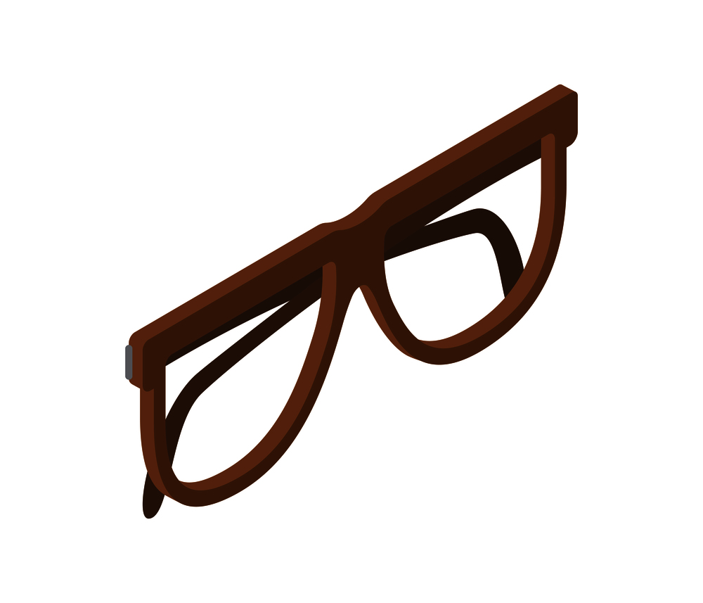 Simple glasses in brown rim for eyesight isolated vector illustration on white background. Stylish minimalistic accessory for sight correction. Brown Glasses for Eyesight Isolated Illustration