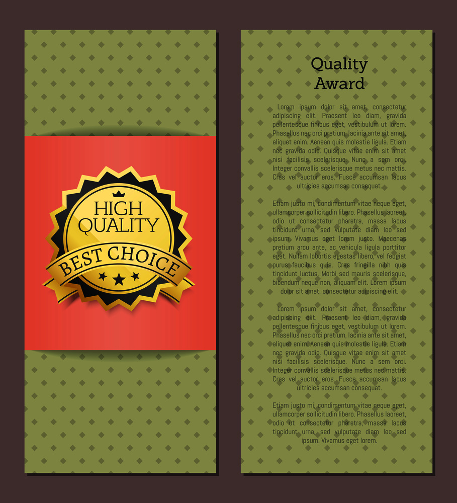 High quality award best choice vector illustration banner on green background with rhombus on with text, advertising poster design. High Quality Award Best Choice Vector Banner Text