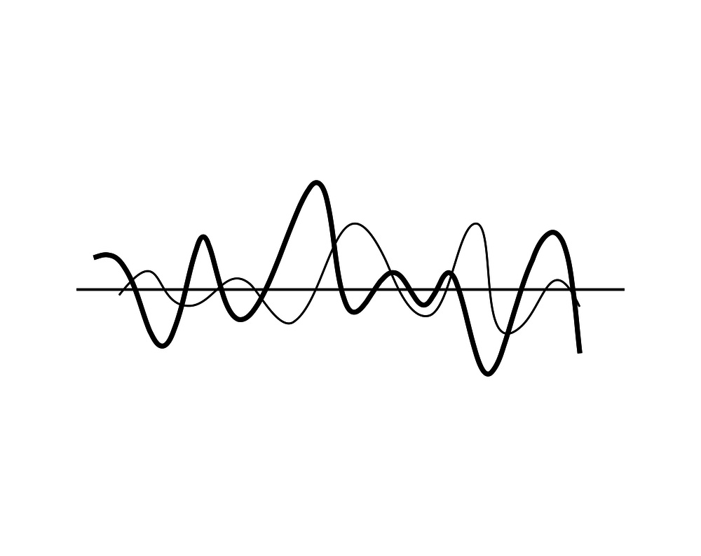 Chaotic wavy lines crossing one solid straight horizontal bold line. Vector illustration of broken graph isolated on white background. Chaotic Wavy Lines Icon Vector Illustration