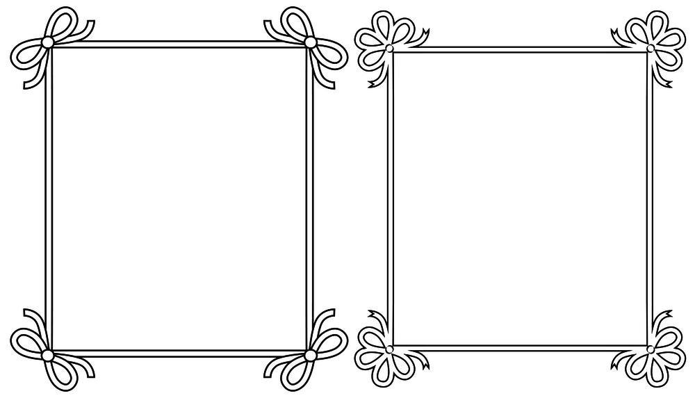 Ornamental frames with vintage decor elements, decorative bows vector illustration in linear style isolated on white background, colorless photoframes. Ornamental Frames with Vintage Decor Bows Elements