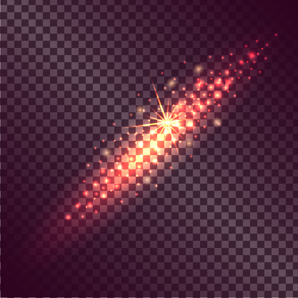 Light effects of burning sparklers in comet line with yellow glitter on dark transparent background vector illustration.. Light Effects of Burning Sparklers on Transparent