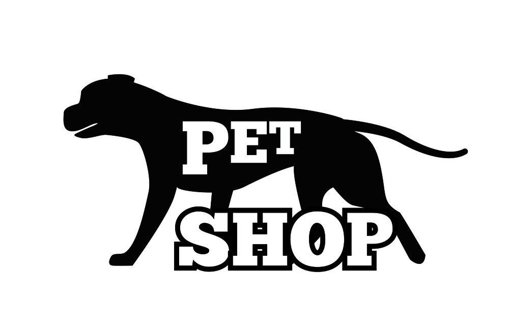 Pet Shop Logotype Design Canine Animal Silhouette advertisement poster vector illustration isolated on white background, noble purebred puppy. Pet Shop Logotype Design Canine Animal Silhouette