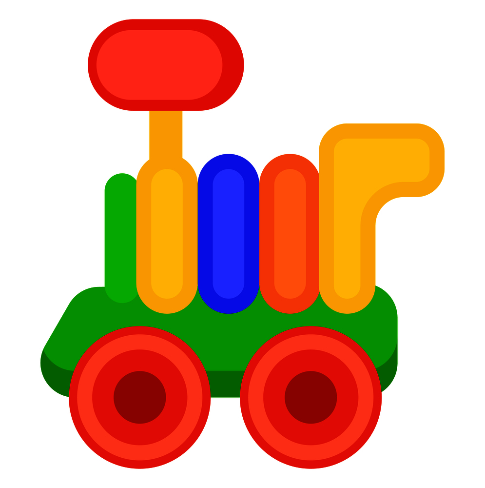 Colorful toy train first wagon with big red wheels and bright stripes isolated flat vector illustration on white background.. Colorful Toy Train Wagon Isolated illustration