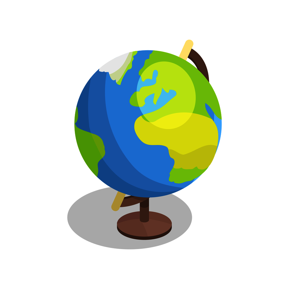 Earth globe model vector illustration isolated on white background. Geographical object with land, oceans and seas in isometric design. Earth Globe Model Vector Illustration Isolated