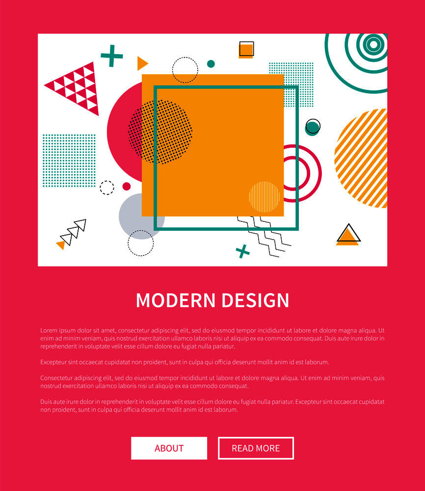 Modern design website sample, contemporary abstract pattern made of geometric forms, information below and buttons on vector illustration. Modern Design Website Sample Vector Illustration