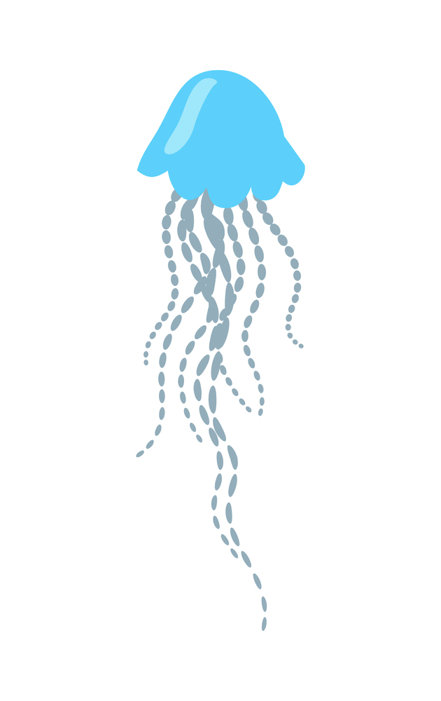 Blue jellyfish cartoon character. Jellyfish flat vector isolated on white background. Aquatic fauna. Medusa icon. Animal illustration for zoo ad, nature concept, children book illustrating