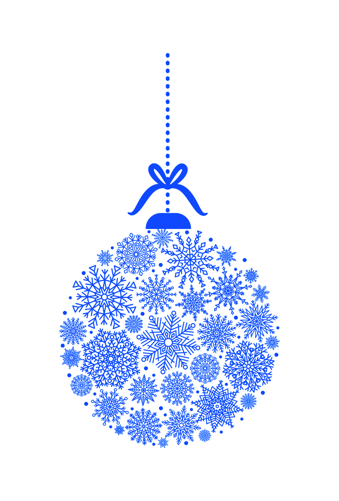 Decorative Christmas ball created by snowflakes of different shapes vector illustration isolated on white background. Symbol of winter 2018 blue snowball. Decorative Christmas Ball Created Blue Snowflakes