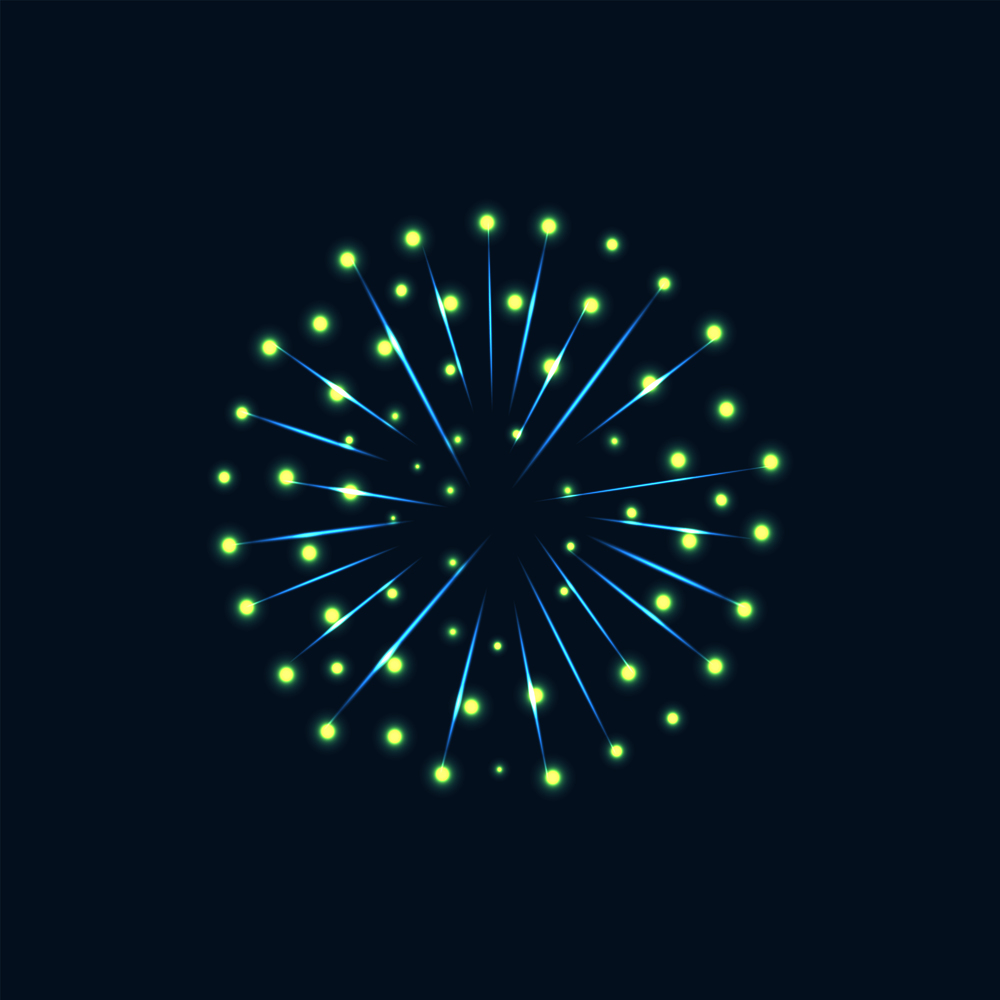 Fireworks sparkles on dark blue sky background vector decorative festive elements. Salute splashes of fire vector illustration. Fireworks Sparkles on Blue Sky Background Vector