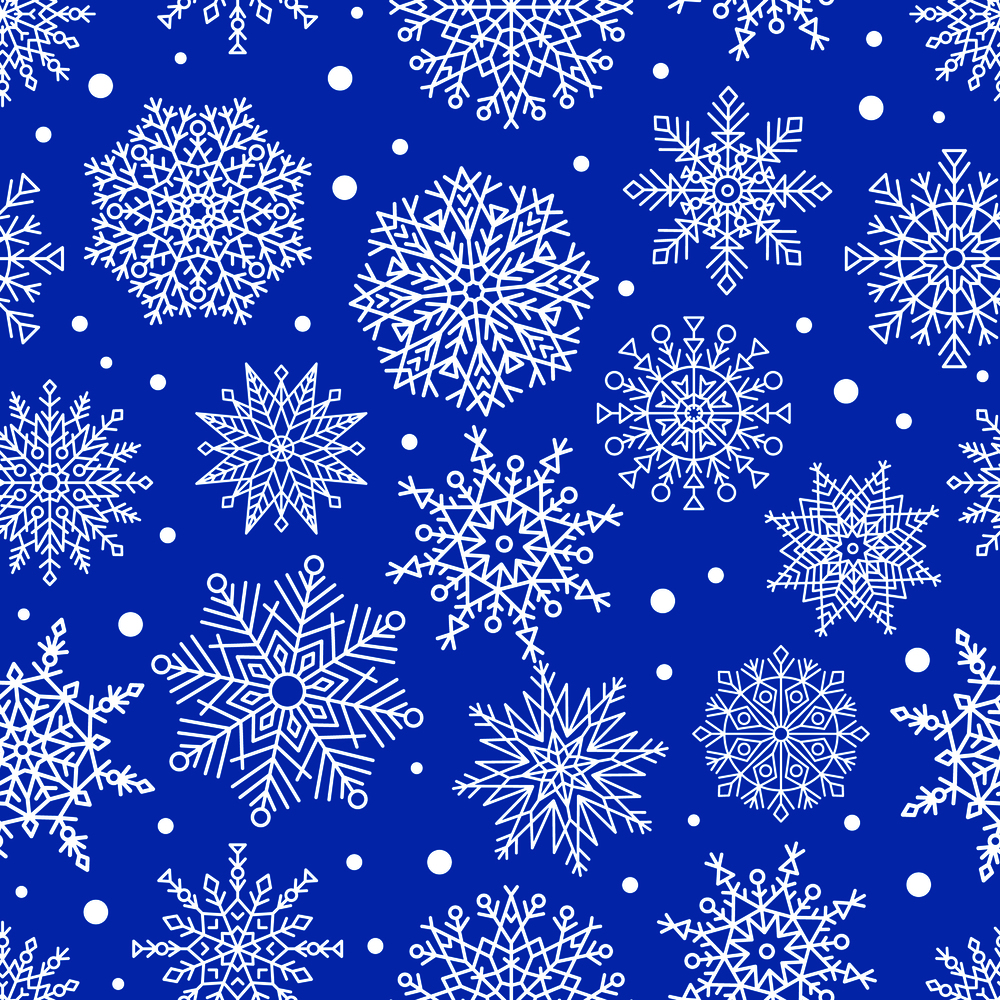 Seamless pattern with snowflakes created from ornamental patterns geometric elements vector illustration winter symbols on dark blue background. Seamless Pattern Snowflakes Ornamental Patterns