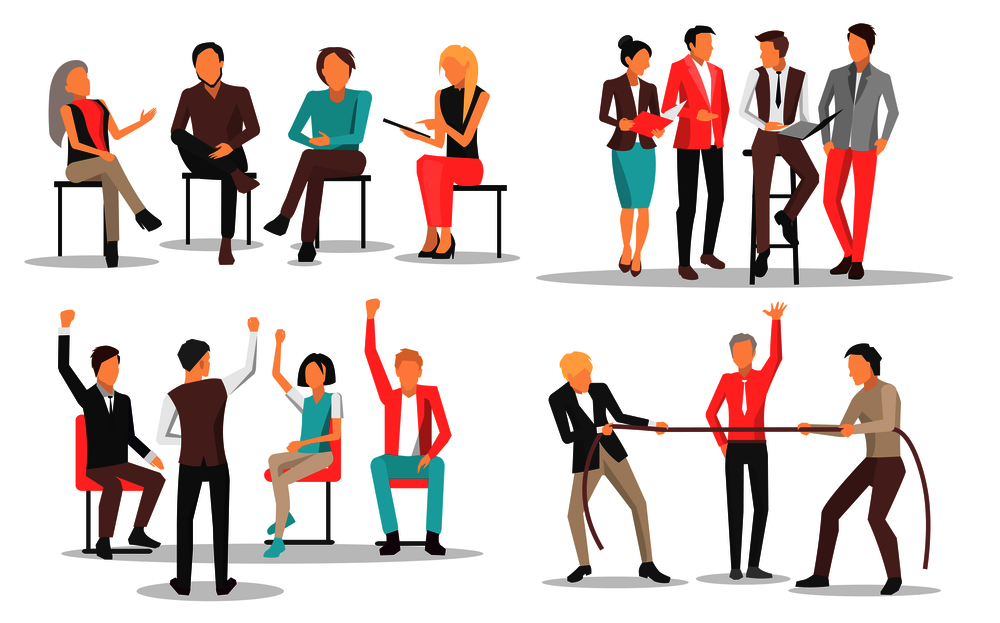 People at business training raise qualification and leadership skills isolated cartoon flat vector illustrations set on white background.. People at Business Training Raise Qualification