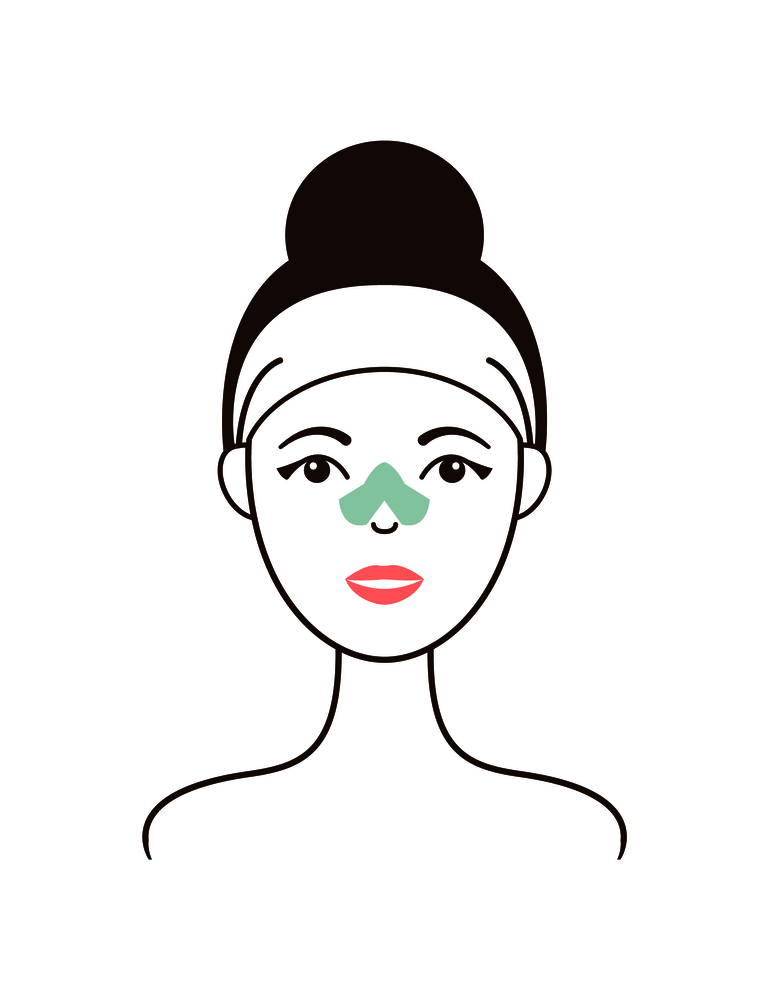 Girl with patch against black spots on her nose isolated cartoon vector illustration on white background. Cosmetic tool for skin problems solution.. Girl with Patch Against Black Spots on Her Nose