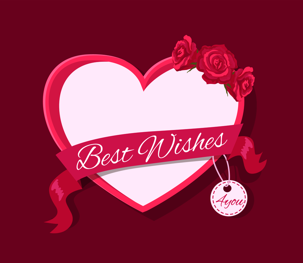 Best wishes 4 you greeting card design with heart shape border for text and pink rose flowers vector illustration in realistic design, Valentines day. Best Wishes 4 you Greeting Card Design with Heart
