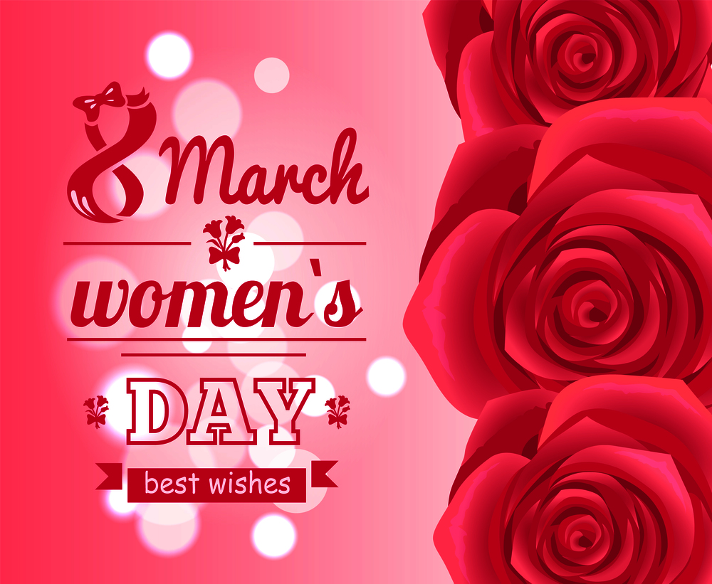 International womans day holiday celebrated on eight of March, flowers in shape of 8 vector illustration greeting card design isolated blurred pink. International Womans Day Holiday on Eight of March