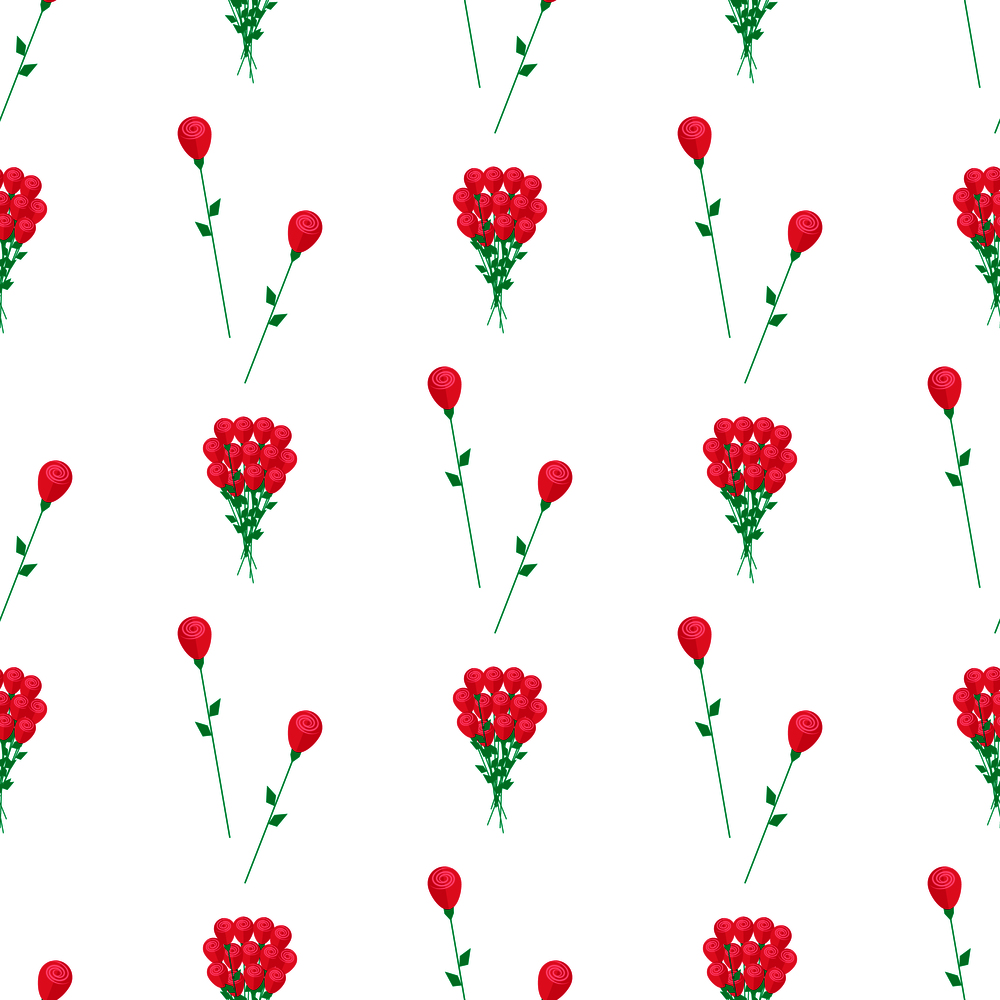 Wrapping paper design with red flowers, endless texture. Seamless pattern with luxury bouquet of roses isolated on white background.. Wrapping Paper Design with Red Flowers Vector