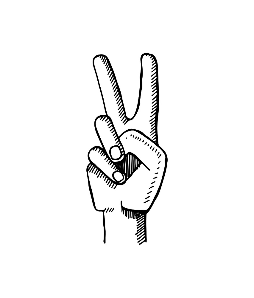 Peace sign made by two fingers vector illustration isolated on white background. Hand gesture showing symbol of good intentions. Peace Sign Made by Two Fingers Vector Illustration