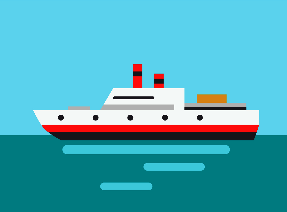 Marine liner icon colorful vector illustration, big sea vessel and calm water reflections, huge ship with two pipes isolated voyage symbol template. Marine Liner Icon Colorful Vector Illustration