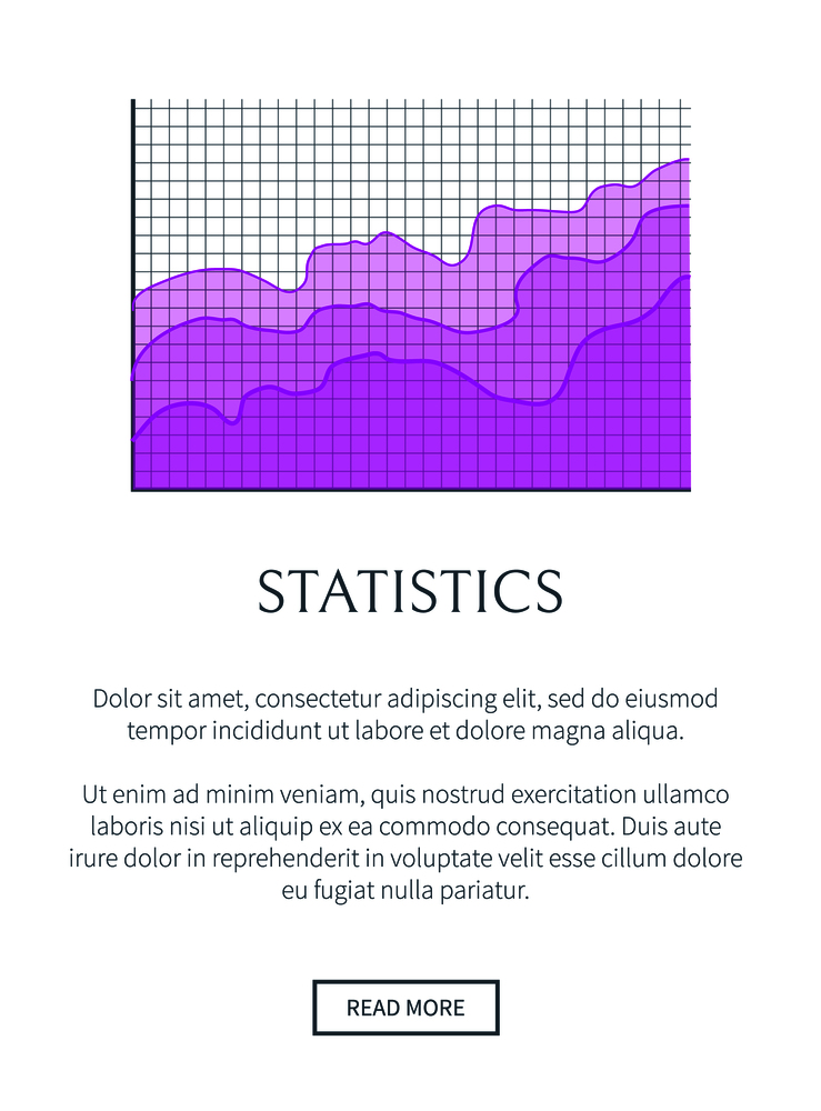 Statistics growing chart vector illustration text sample white backdrop grid with purple diagram business analytics information on graphs web poster. Statistics Growing Chart, Vector Illustration