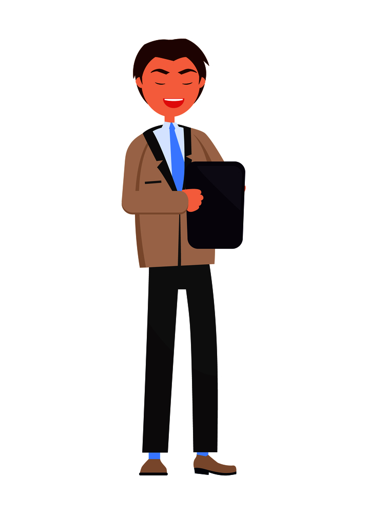 Executive manager isolated, professional employer with tablet, consultant elegant business man in formal wear vector illustration flat style male. Executive Manager Isolated, Professional Employer