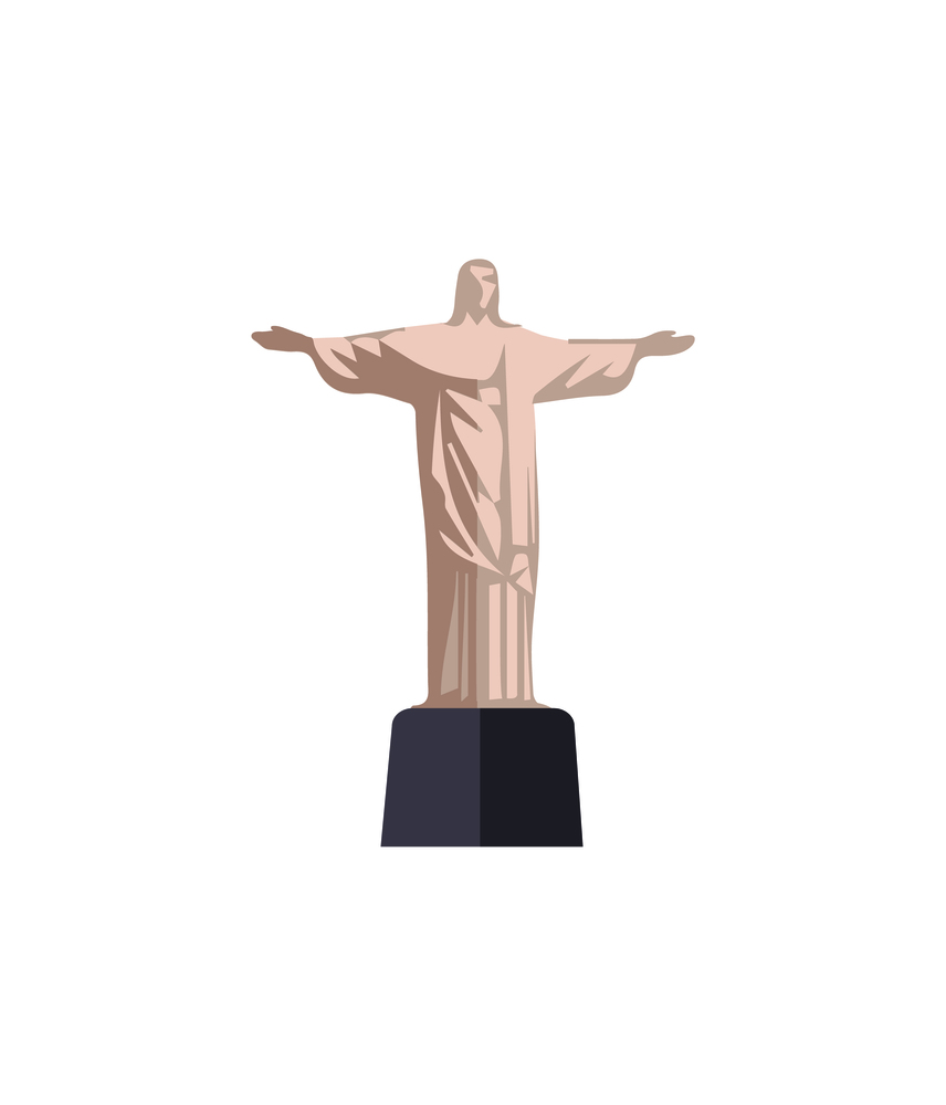 Huge Christ Redeemer Statue from Rio de Janeiro. Brazil famous attraction in form of religious monument. Popular sight isolated vector illustration.. Huge Christ Redeemer Statue from Rio de Janeiro