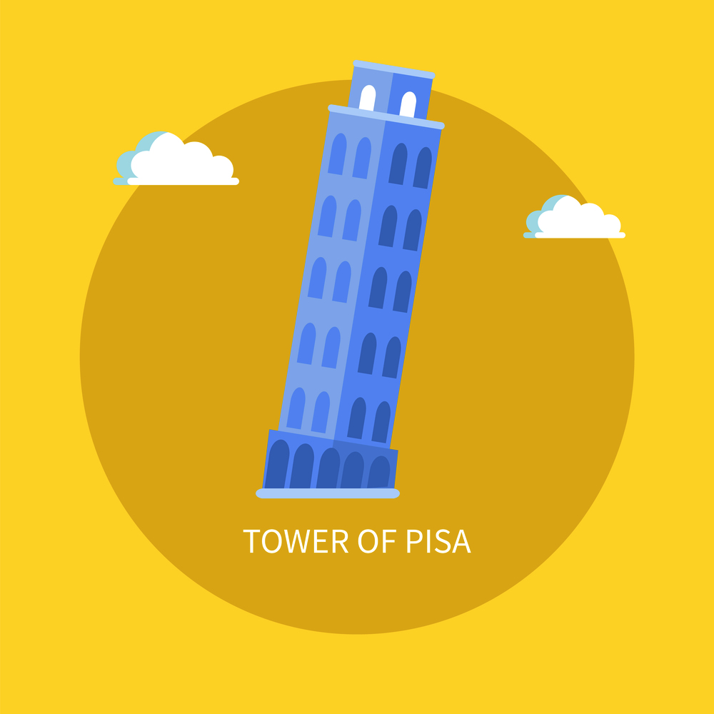 Inclined Tower of Pisa as famous sight from Italy. Popular European architectural attraction. Ancient building isolated flat vector illustration in circle. Inclined Tower of Pisa as Famous Sight from Italy
