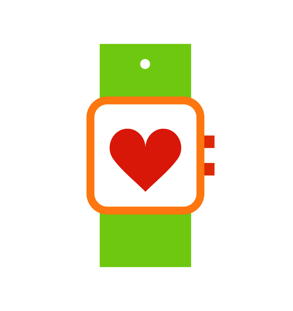 Sport watch with screen isolated icon vector. Smart bracelet device showing heart rate during trainings and workouts. Wristband with buttons on side. Sport Watch with Screen Icon Vector Illustration