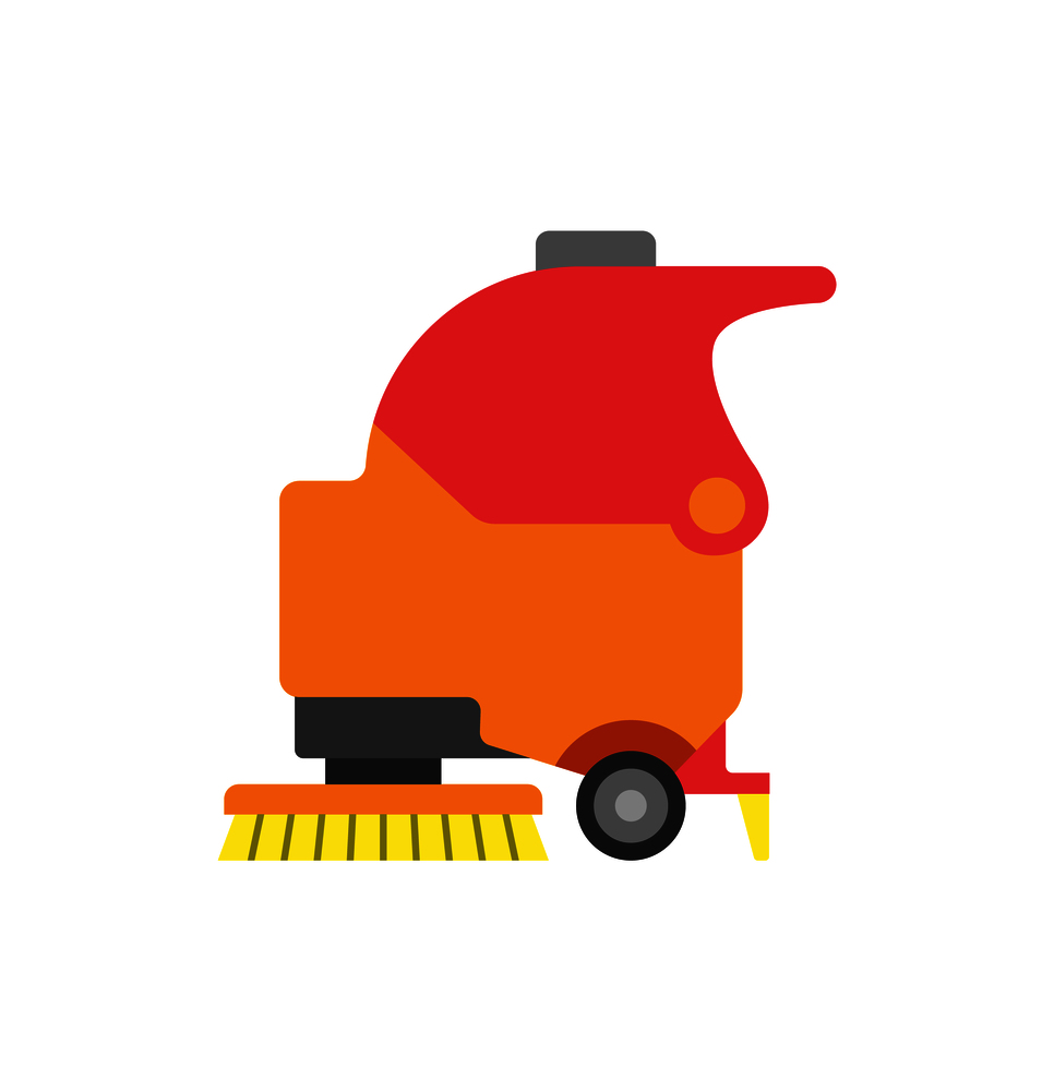 Floor care and cleaning services tool vector icon. Washing machine in supermarket shop store with brush, sterile mop and dust. Shop cleaner equipment. Floor Care and Cleaning Services Tool Vector Icon