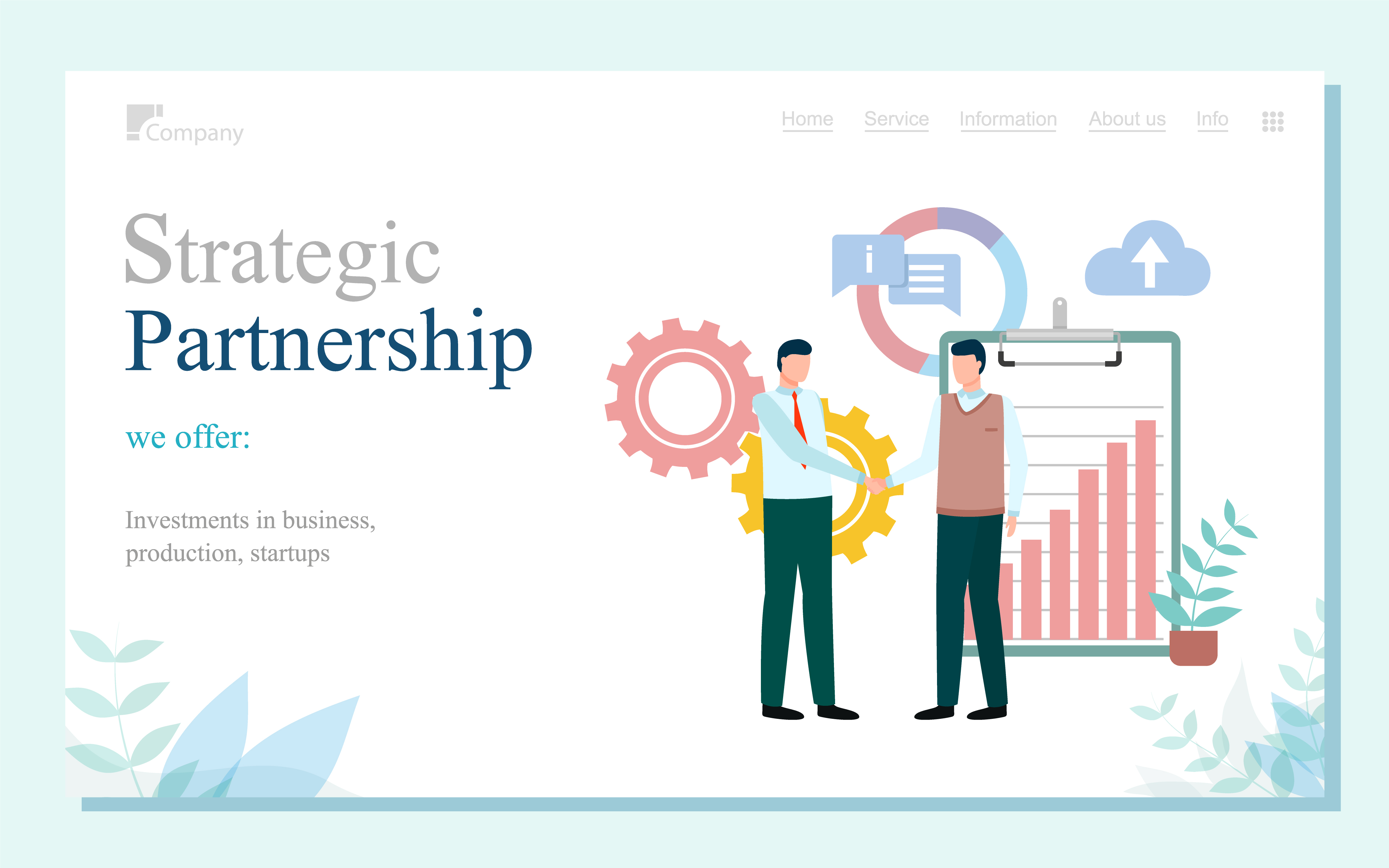 Strategic partnership of businessman characters, offer online. Men shaking hands, setting and successful report symbols on white. Website or webapge template, landing page in flat style vector. Business with China Strategic Partnership Vector