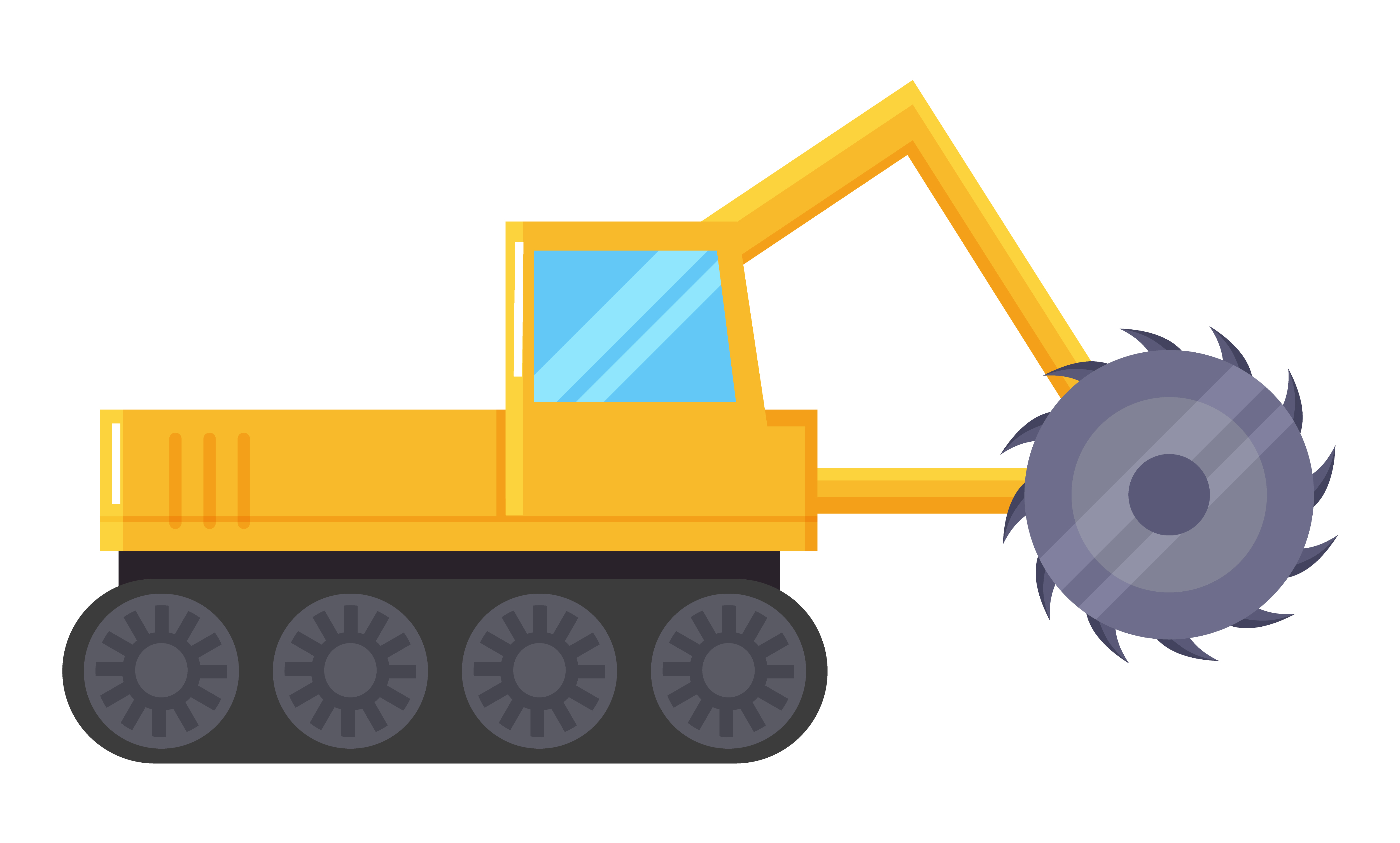 Excavator machine for coal mining industry. Yellow industrial truck used to digging and dredging earth. Mechanic actions in quarry of bulldozer or backhoe. Vector illustration of excavation in flat. Yellow Excavator Machine for Coal Mining Industry