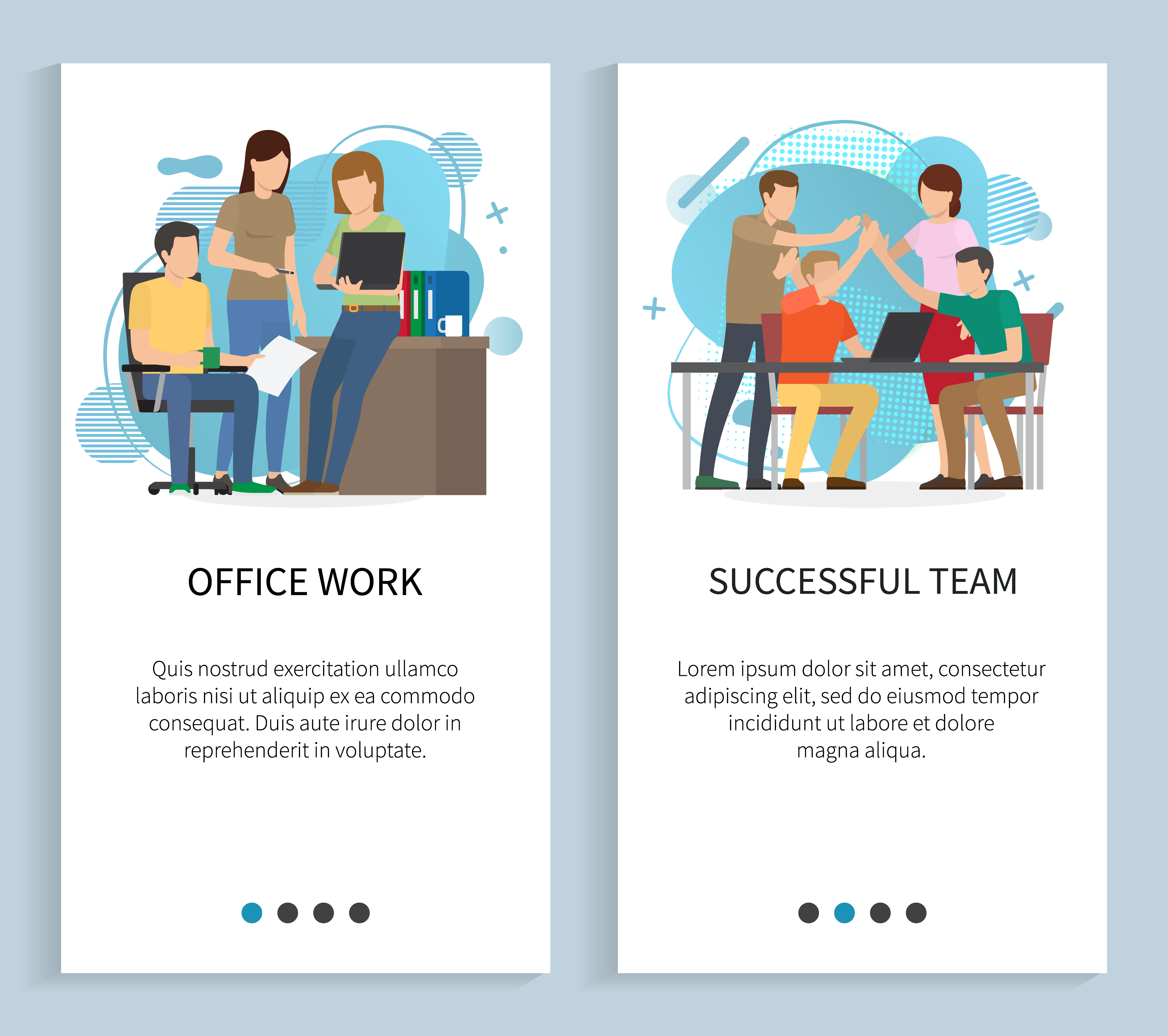 Office work vector, successful team decisions and solution for business projects, man and woman brainstorming using laptops and documents. Website or slider app, landing page flat style. Successful Team and Office Work, Workers Teamwork