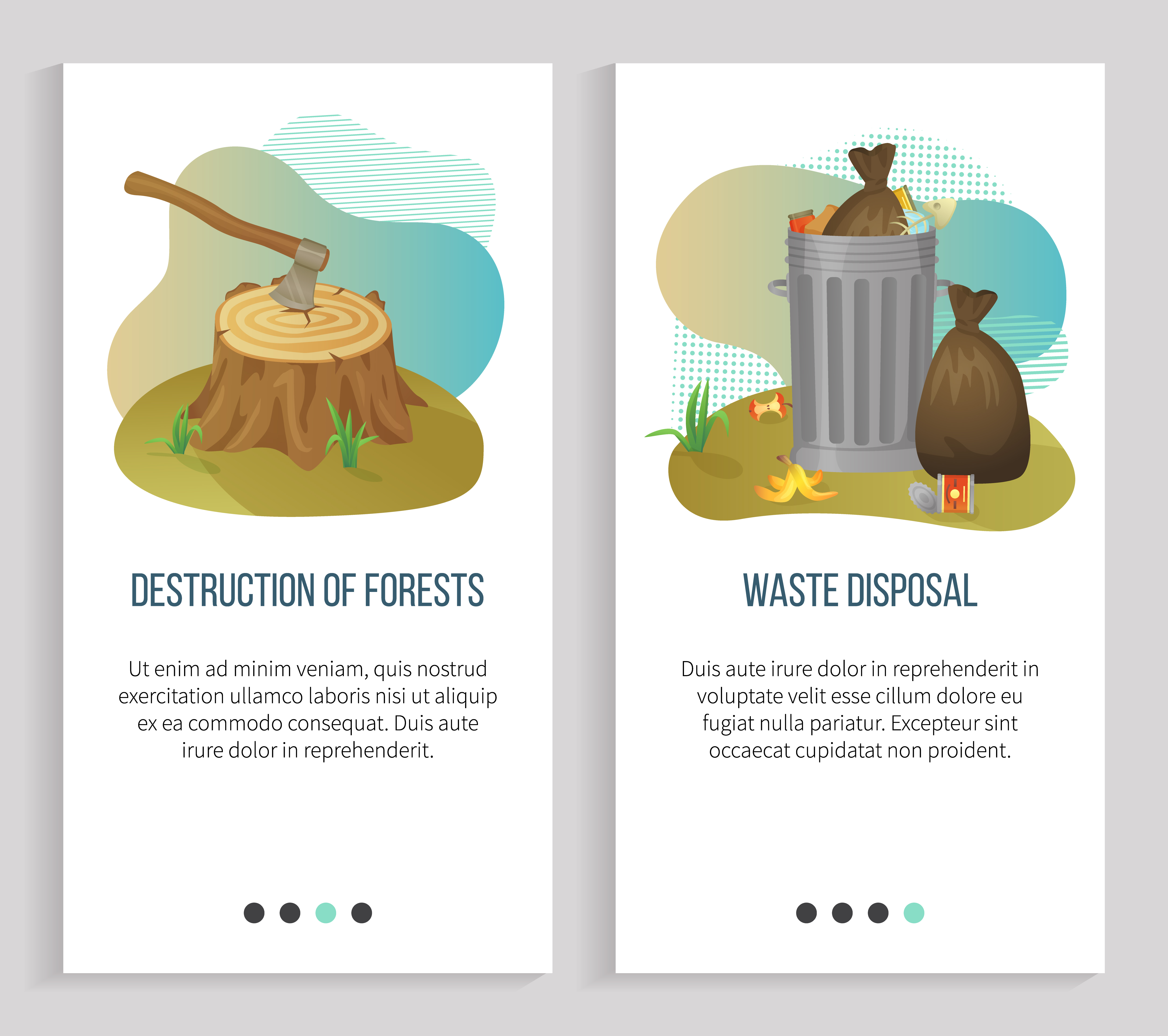 Garbage disposal and destruction of forests vector, ecological problems of planet, big with trash in bags, waste and bulky items, ax deforestation. Website or slider app, landing page flat style. Destruction of Forests and Garbage Disposal Vector