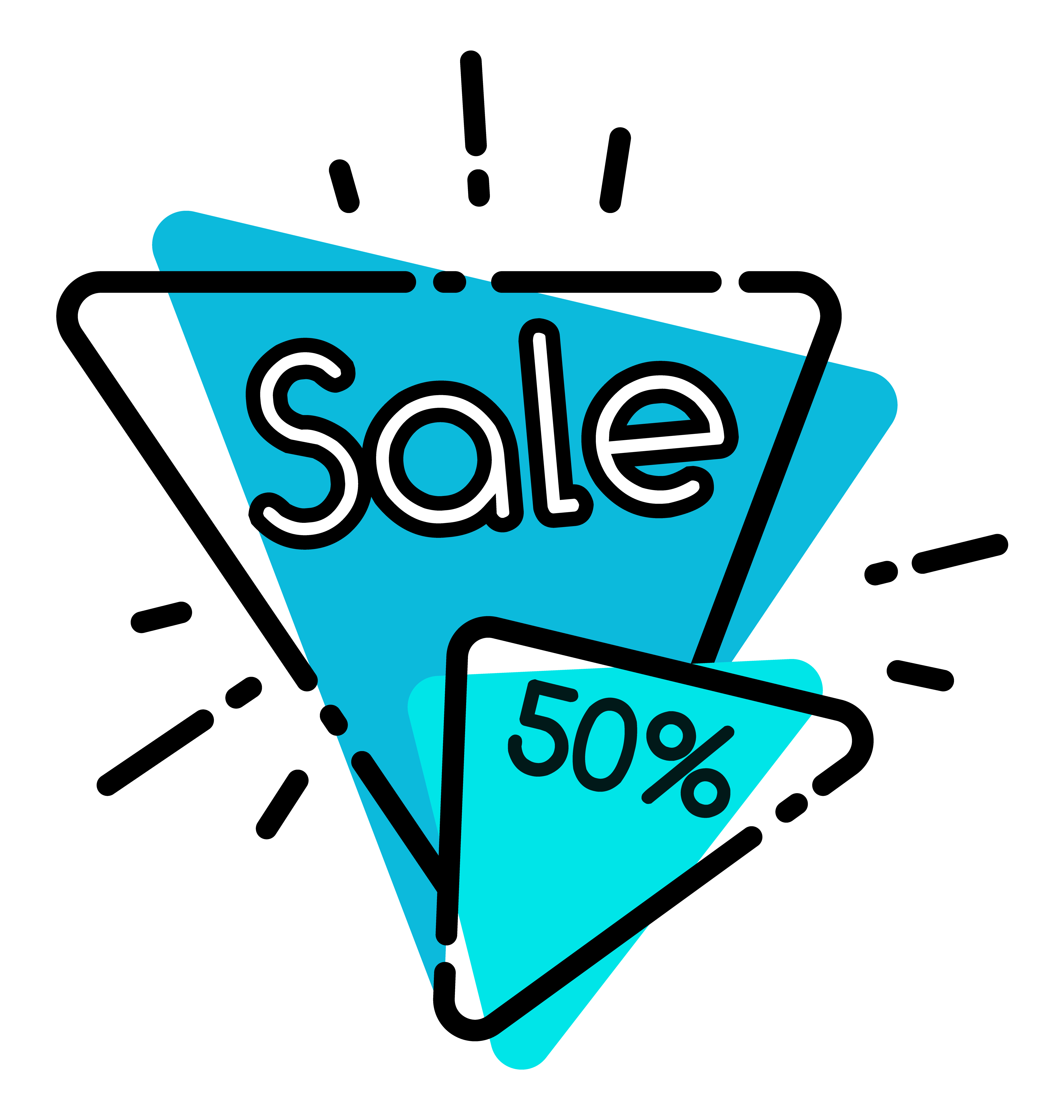 Sale 50 percent discount logotype with line in triangle shape on white. Geometric shopping promotion sticker in blue color with price. Advertising message with frame for business retail vector. Geometric Poster Sale 50 Percent Discount Vector