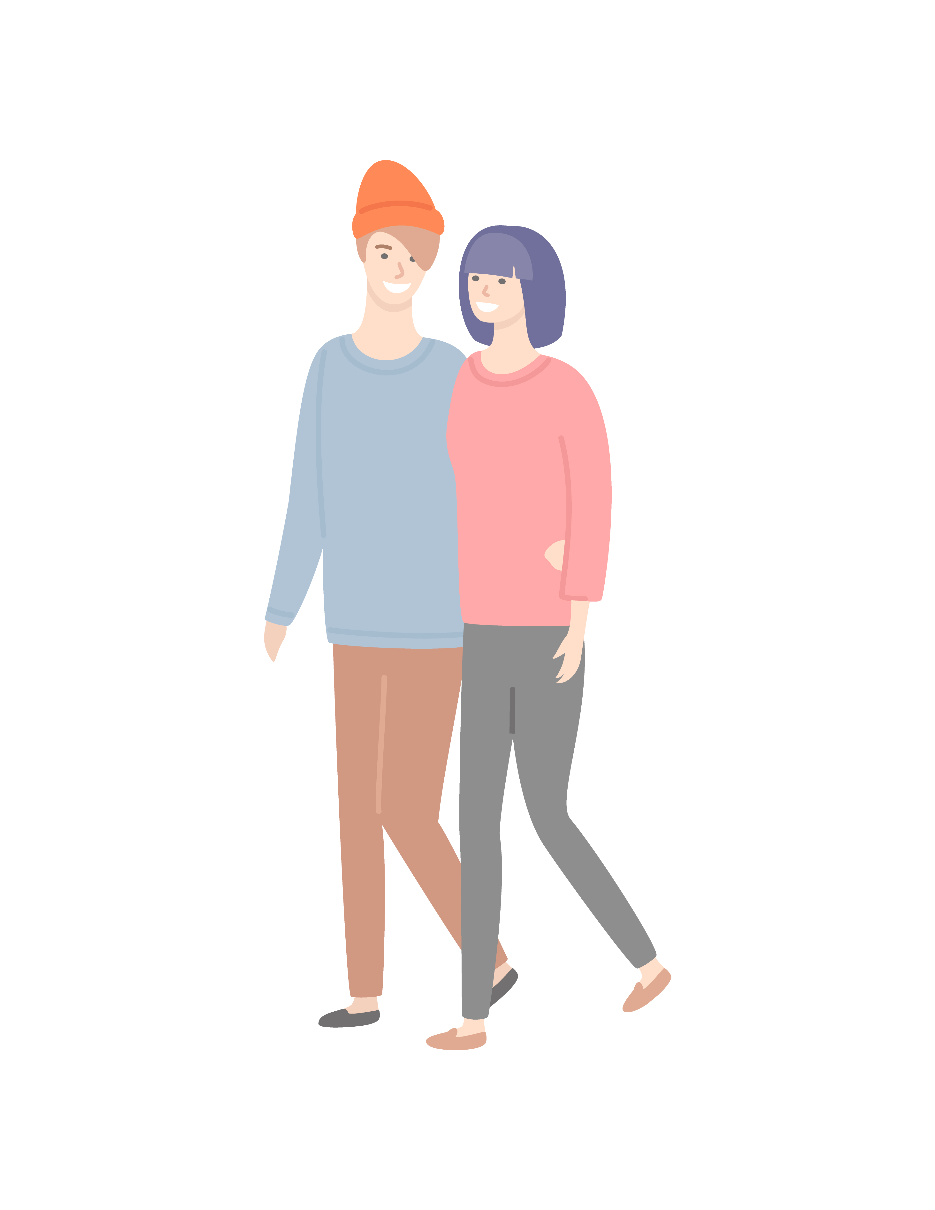 Man and woman walking vector isolated couple. Girlfriend and boyfriend in casual cloth sweaters and trousers spend time together, people in love dating. Man and Woman Walk Together Vector Isolated Couple
